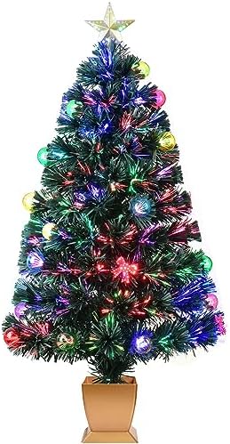3ft Green Fiber Optic Christmas Tree,Prelit Artificial Tabletop mini Christmas Tree,Star,Butterfly and Ball Ornaments for Best Holiday Home Decorations