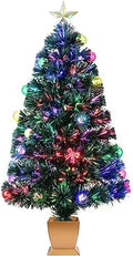 3ft Green Fiber Optic Christmas Tree,Prelit Artificial Tabletop mini Christmas Tree,Star,Butterfly and Ball Ornaments for Best Holiday Home Decorations
