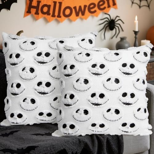 eowvsio 2PCS Halloween Pillow Covers 18x18 inch,Nightmare Be Christmas Throw Pillow Cases,Halloween Decorations Soft Faux Fur Wool Couch Cushion Case for Chair Sofa Bedroom Living Room