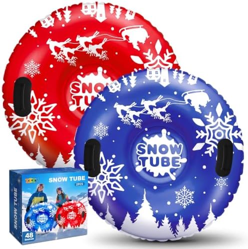 ZIZZ Inflatable Snow Tubes for Kids Adults Sledding 48" Large Heavy Duty