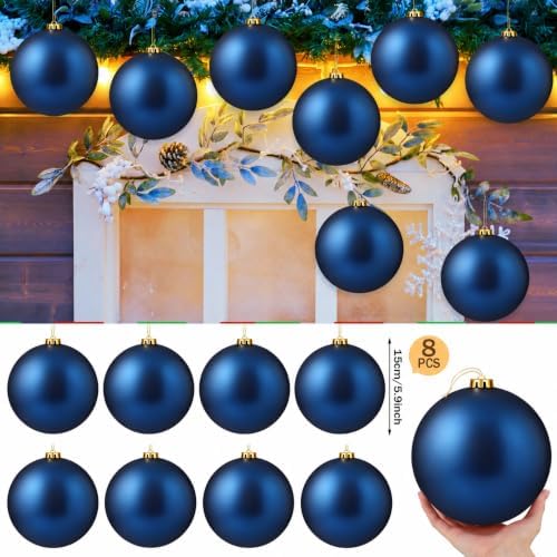 Wettarn 8 Pcs 6" Dark Blue Christmas Tree Plastic Ball Ornaments