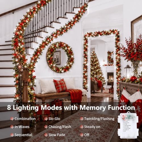 2 Pack 200 LED Battery Operated String Lights, Fairy Lights Red & White
