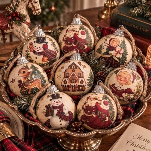 Outus 16pcs Vintage Christmas Tree Ornaments Ball, Burgundy Christmas Decor