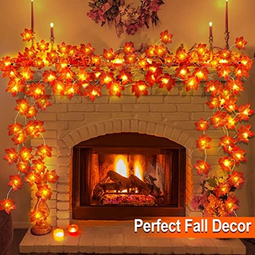 Timer - 2 Pack Fall Garland with Lights Total 20Ft 40LED Battery Operated