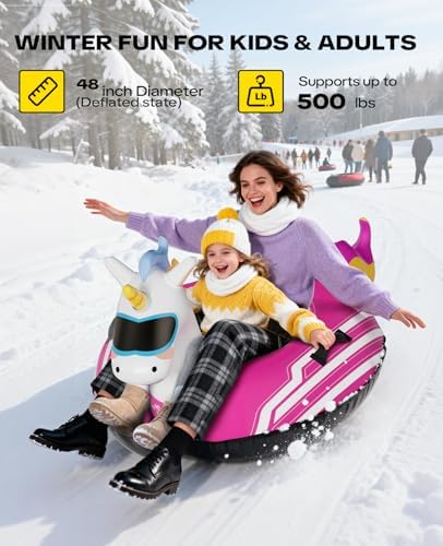 48'' Heavy Duty Snow Tube with Canvas Cover, Snow Sled for Kids & Adults