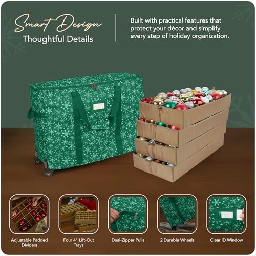 Covermates Rolling Adjustable Ornament Storage Bag, 25.5"W x 13"D x 18.5"H