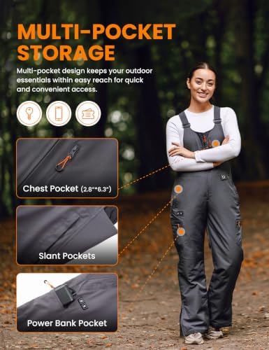 Heated Insulated Bib Overalls for Women with 16000mAh Power Bank, Outdoor Snow bibs Warm Skiing Snowboard Pants
