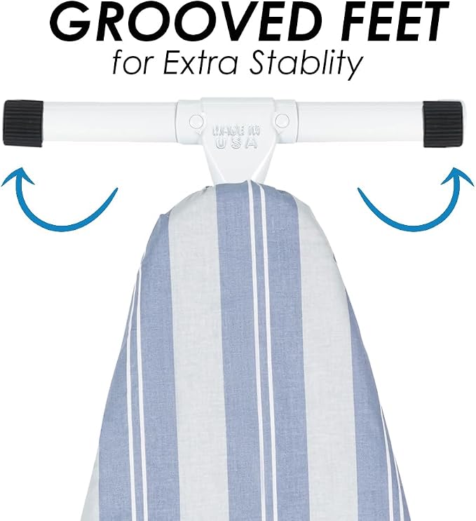 Full Size Ironing Board with Cover & Pad – USA-Made with Enhanced Grip Feet for Extra Stability – Adjustable Steel T-Legs 35" High – Perforated Top – Durable Iron Board for Home, Laundry Room, Stripe