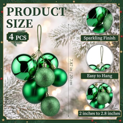 Roowest 4 Sets Large Green Glitter Christmas Ball Clusters Ornaments Decor