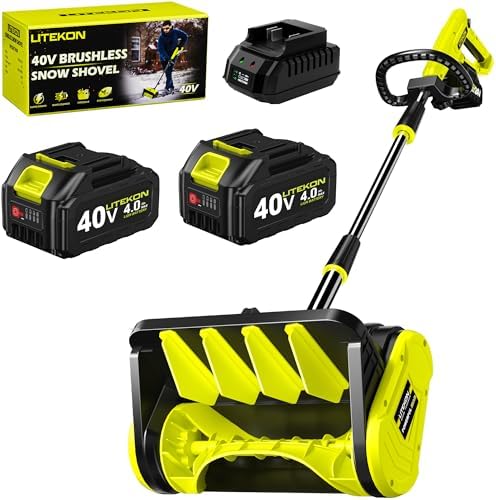 Litekon 40V Brushless Cordless Snow Shovel, 13-Inch Electric Snow Blower with 2X 4.0Ah Batteries & Charger, Battery-Powered Snow Removal with 25FT Throw Distance for Patio, Deck, Driveway,Green