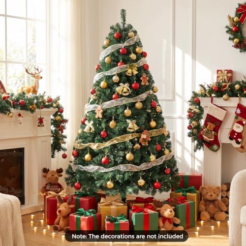 HAPPYGRILL 7 FT Pre-lit Christmas Tree Artificial Hinged Xmas Tree