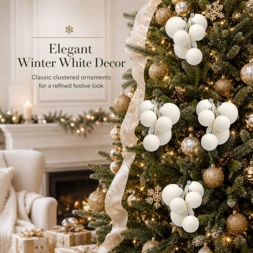 Roowest 4 Sets Large Velvet Christmas Ball Clusters Ornaments White Decor