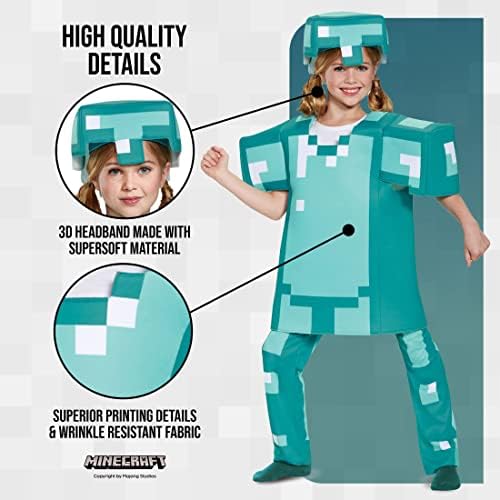 Disguise Kid's Deluxe Minecraft Armor Costume | Child Minecraft Diamond Armor for Boys & Girls | Minecraft Cosplay Outfit