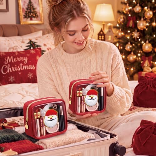 Abbylike 1 Pcs Christmas Preppy Patch Makeup Bags Bulk Polyester Holiday Makeup Bag Skincare Pouch Xmas Zipper Cosmetic Pouch Preppy Thing for Travel Christmas Women Gift (Classic, Claret)
