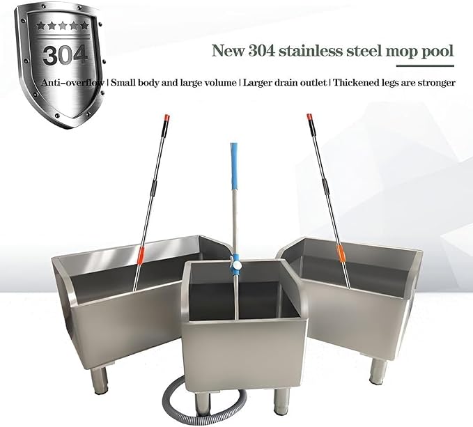 Commercial Floor Mop Sink, Stainless Steel Mop Service Basin Mop Bucket Laundry Room Slop Sink Utility Tub Mop Pool Kit for Kitchen/Restaurant/Business/Garages, Silver-60x41x55cm