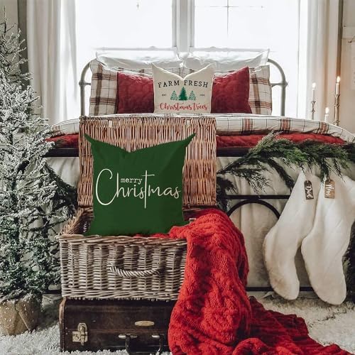 Allorry Christmas Pillow Covers Merry Christmas Throw Pillow Decorative Christmas Green Cotton Cloth Linen Cloth Pillow Cover Sofa Cover Decorative Rectangle Length 16X16 inches