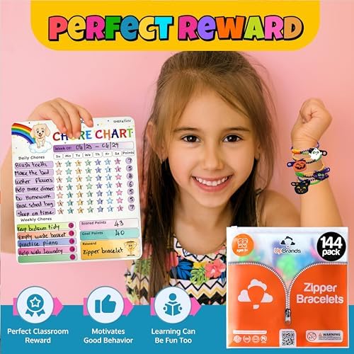 UpBrands 144-Pack Halloween Bracelets for Kids – Zipper Fidget Toys, Classroom Prizes, Halloween Party Supplies, Treat Bag & Pinata Fillers