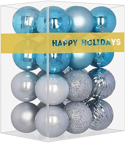 Baby Blue & Silver 3.2" Large Christmas Balls - Christmas Tree Decoration Ornaments Shatterproof Hanging Balls for Birthday Halloween Holiday Wedding Decorations Set of 24pcs