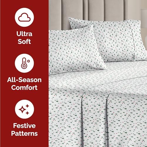 Christmas Sheet Set, Christmas Trees 4, Holiday Xmas Bedding Set - Cal King