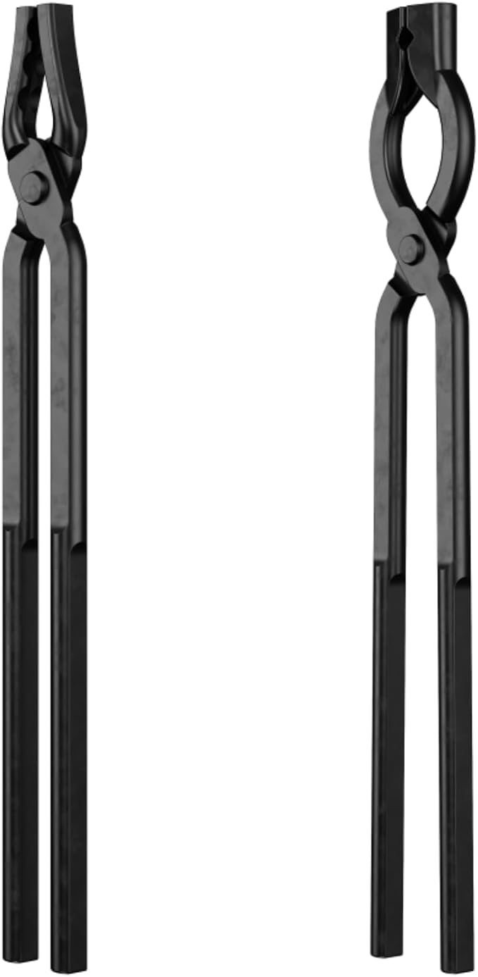 2PCS Blacksmith Tools Set - Wolf Jaw & V-Bit Tongs with Hammer, A3 Steel Rivets, Assembled High Carbon Steel Forging Kit for Knife Making