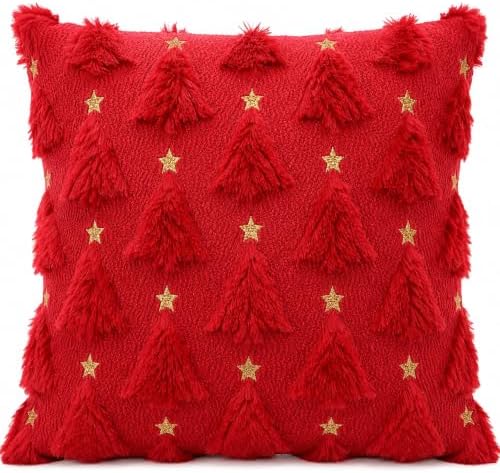OHOME Christmas Decorations - Christmas Tree Red Pillow Covers 18x18 inch