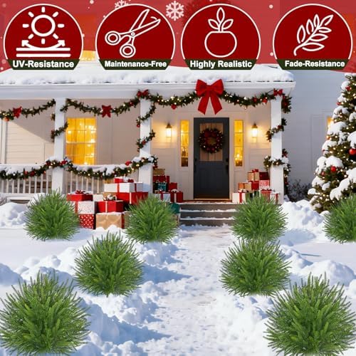2 Pack 24'' Artificial Norfolk Christmas Topiary Ball Trees, Realistic Norfolk Pine Topiary with Spike Fake Ball Shrubs Plants Christmas Pot Fillers Outdoor Front Porch Door Garden Yard Decorations