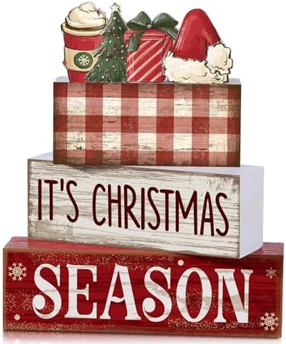 Lineshading 4 Pcs Christmas Table Decoration Wooden Hot Cocoa Santa Hat