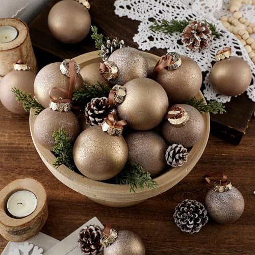 Yunlly 18 Pcs Neutral Christmas Ball Ornaments Brown Xmas Tree Decor