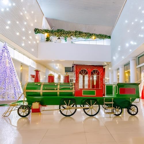 Zaer Ltd. Large Metal Christmas Train Commercial Decoration (Christmas Themed Colors, 27 Feet Long - Super Extra Large)