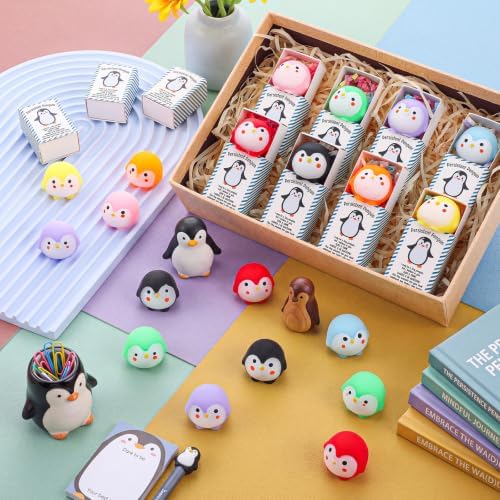 Wettarn 24 Sets Penguin Figurine with Gift Boxes, Office Desk Relief