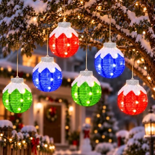 Christmas Light Balls Outdoor, Hanging Ball Lights, Red/Green/Blue