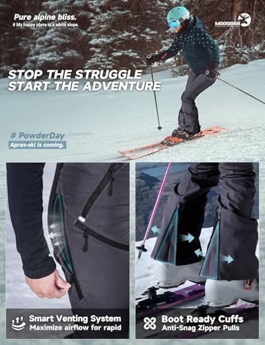 Moosehill Women's Snow Pants Flared: Zipper Mesh Vents Water Resistant