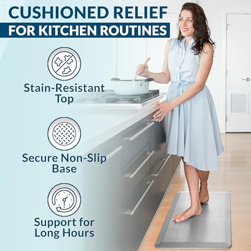 ComfiLife Anti Fatigue Floor Mat – 3/4 Inch Thick Kitchen Mats for Floor, Standing Desk Mat, Kitchen Rug – Comfort at Home, Office – Durable – Stain Resistant – Non-Slip Bottom (24" x 70", Silver)