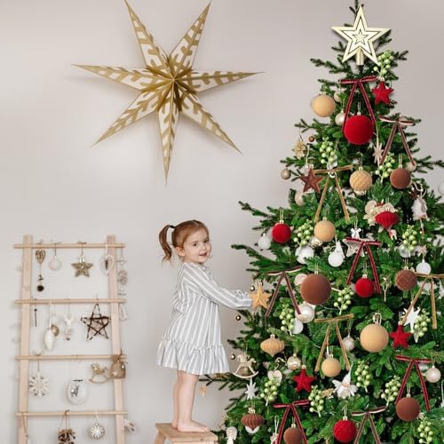 Hollowfly 95 PCS Velvet Christmas Tree Decor Set, Burgundy, Brown, Khaki