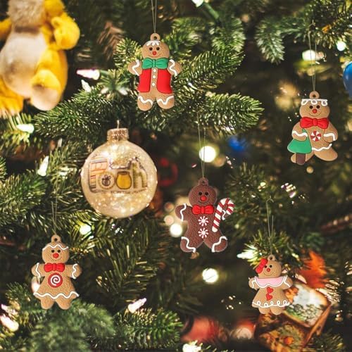36pcs Gingerbread Man Ornaments for Christmas Tree, Assorted Gingerbread Figurines Ornaments, Christmas Tree Hanging Decorations, 3 Inch Tall