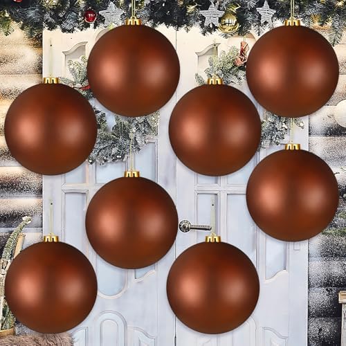 Wettarn 8 Pcs 6" Brown Christmas Tree Plastic Ball Ornaments