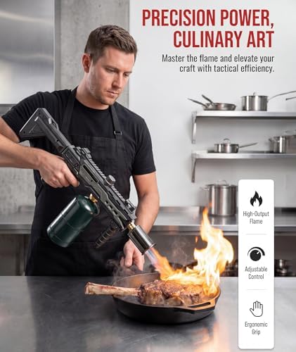 Powerful Propane Torch Gun, Gift for Men Dad, Culinary Blow Kitchen Cooking Torch for Steak Searing, Campfire Charcoal Starter for Blackstone Griddle Accessories (Tank Not included) Black Space Gray