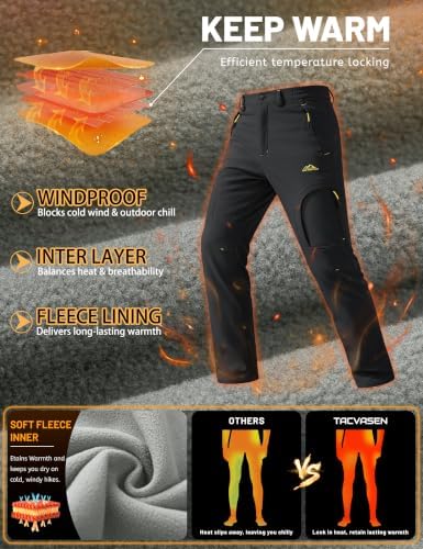 TACVASEN Men's Ski Snow Pants Winter Fleece Lined Waterproof Insulated