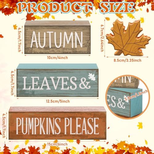 Lineshading 4 Pcs Fall Table Decor, Thanksgiving Wooden Maple Leaf Sign