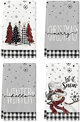 Artoid Mode Black Snowman Christmas Kitchen Towels Set of 4 18x26 Inch