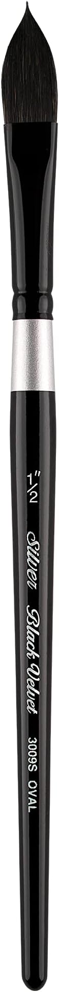 Silver Brush Limited 3009S-1/2 Black Velvet Oval Wash Paintbrush for Watercolor, Gouache, Inks, & Dyes, Size 1/2 Inch, Short Handle