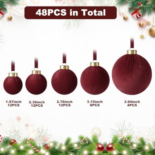 ZenNex 48Pcs Velvet Christmas Balls, Flocked Shatterproof Tree Ornaments