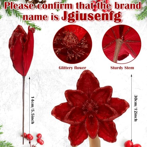 Thiccywoov 8 Pcs Large 12" Christmas Magnolia Flowers, Burgundy