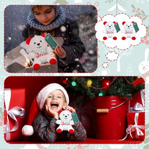 Haull 18 Pcs Christmas Jesus Mini Plush Bears, Red