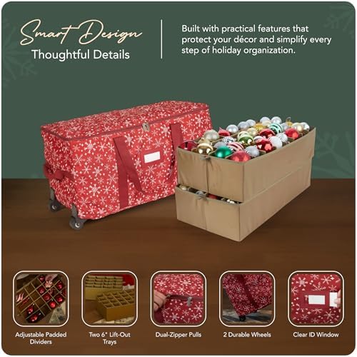 Covermates Rolling Adjustable Ornament Storage Bag, 25.5"W x 13"D x 12.5"H