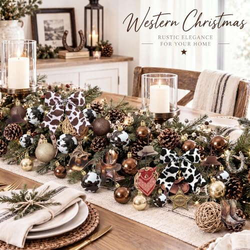 Leitee 109 Pcs Western Christmas Tree Decorations, Cowboy Ornament Set