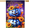 Large Halloween Blue Pumpkin Welcome House Flag for Outside 28 x 40 Inch