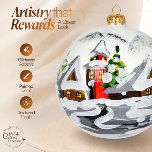 Polish Hand Blown Glass Christmas Ornaments Ball, First Snow White 5 in