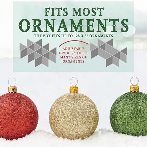 Christmas Ornament Storage Container,Box Stores Up to 128-3 inch ornaments, Adjustable Dividers, Large Organizer Bin to Protect and Store Holiday Décor - Green