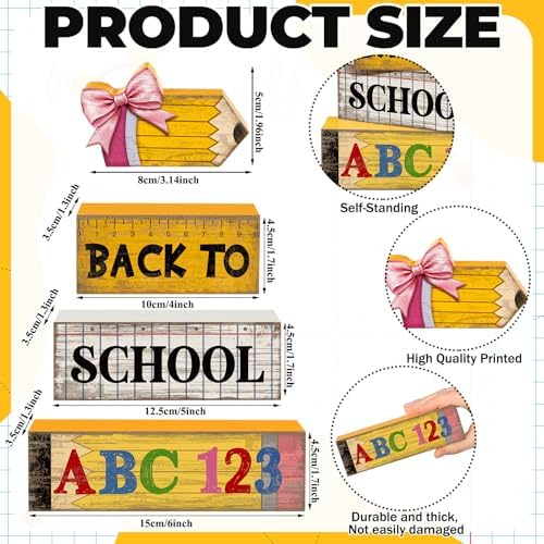 Lineshading 4 Pcs Back To School Table Decorations Wooden Pencil Blocks